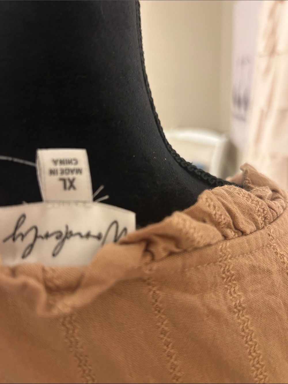 Wonderly Light Tan Ruffle-Neck Button-Down Blouse - Picture 6 of 6